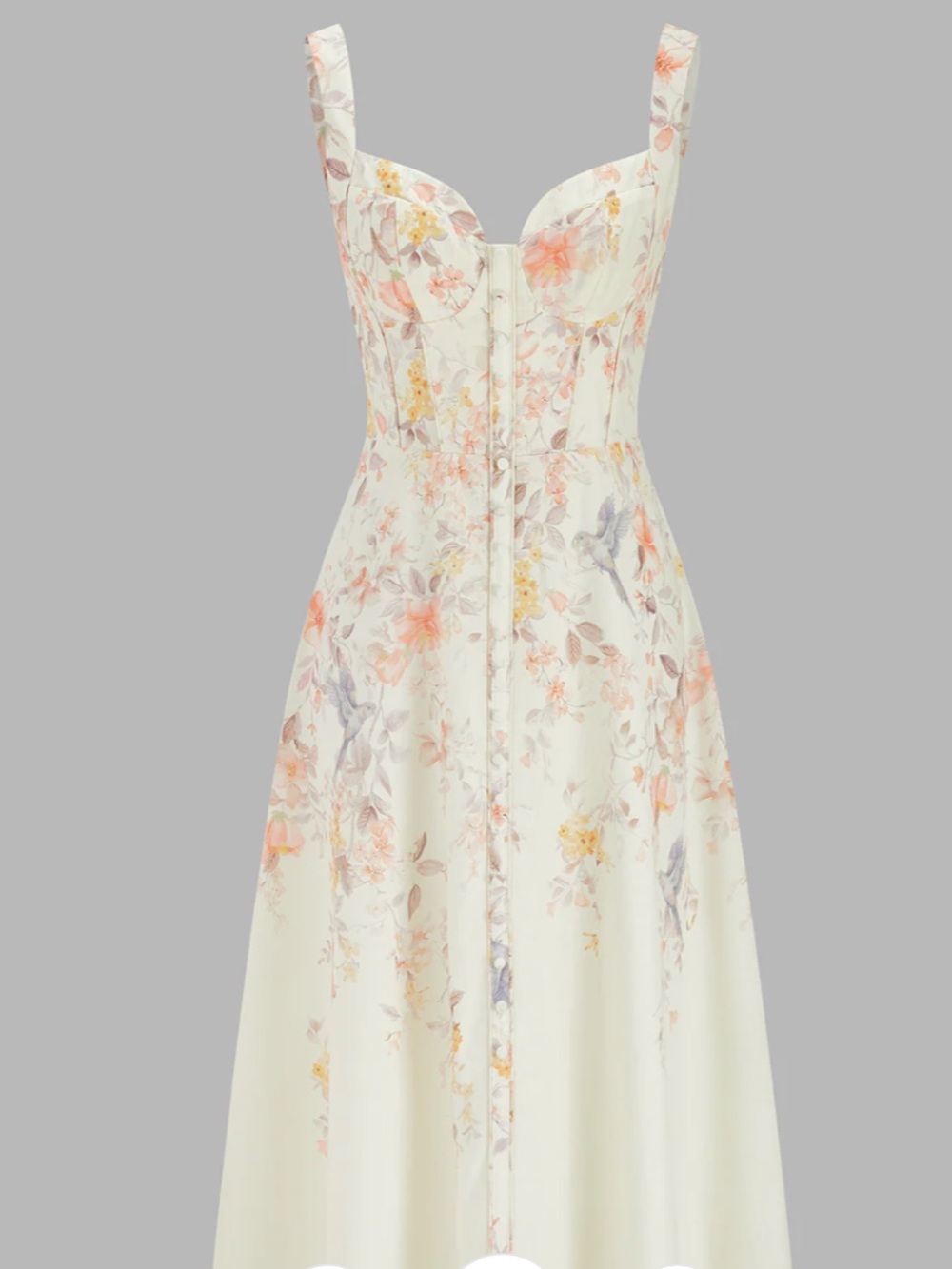 Commense Floral Sweetheart Midi Dress in Cream and Peach Tones - Picture 4 of 7